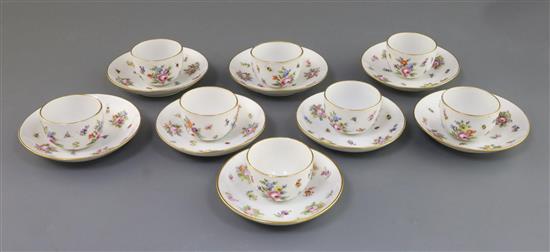 A set of eight Meissen small tea bowls and covers, 19th century, saucers 11.5cm diameter